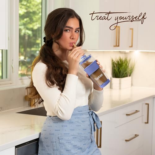 Tupkee Double Wall Glass Tumbler Straw Lid - For Hand Blown Glass Travel Mug, 14-Ounce & 8-Ounce, Jacaranda