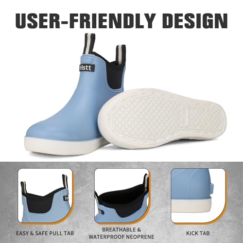 Image of Men's Deck Boots, Deck Shoes Waterproof Rain Boots, Saltwater Fishing Ankle Boots, Non-Slip Rubber Garden Muck Boots for Gardening Boating Camping Sailing Fishing