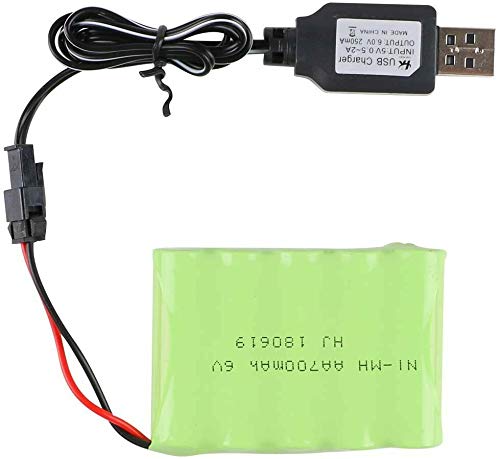 Yangers SM 2P Connecteur de Batterie et câble de Charge Rechargeable NI-MH AA 6V 700mAh SM 2P Connecteur 2 Broches avec Chargeur USB pour véhicule Tout-Terrain RC Cover