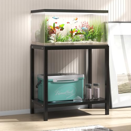 10-20 Gallon Fish Tank Stand Storage Shelf,Heavy Duty Sturdy Reptile Stand,28.4“*27.3“*15.6“Gallon Aquarium Stand,Reptile Tank Stand,Terrarium Stand,Breeder Tank Stand,Total Load 600lbs,Black