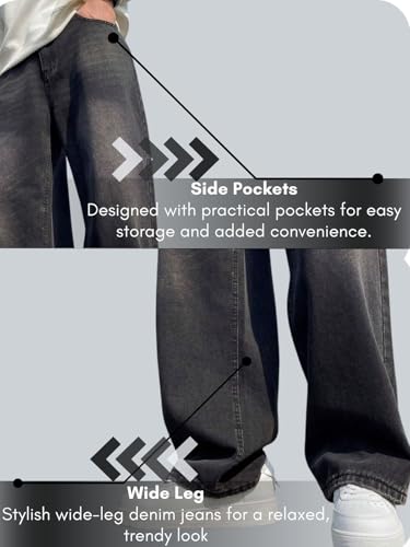 Image of GRECIILOOKS Men Jeans || Baggy Fit Jean's for Man || Loose Fit High Rise Denim || Stretchable Casual Wear Jean,s || Dance Rap Rapping Style Pant for Men || Denim Cotton Jeans