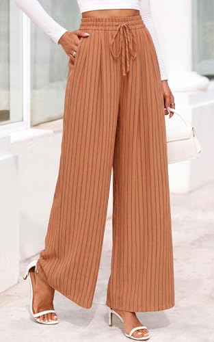 Image of PRETTYGARDEN Womens Pants Elastic Waist Floral Lightweight Palazzo Pants for Women Casual Lounge Wide Leg Pants Woman