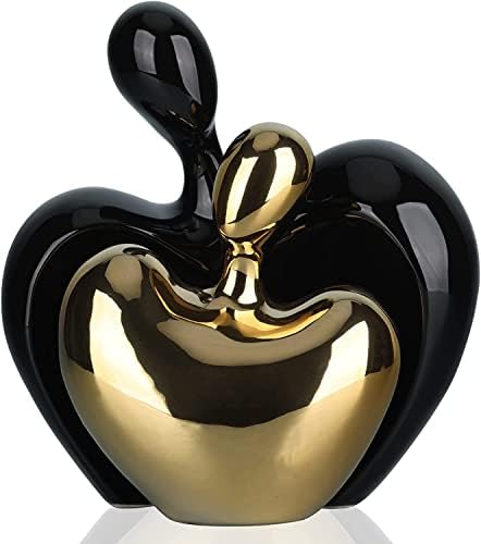 WUBIANJIE Porcelain Love Statues, Man and Woman Couple Hugging Sculpture, Gold Home Decor, Love Sign Figurines on Shelf for Wedding Living Room, Set of 2