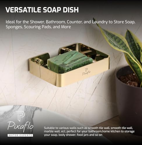 Image of Pixaflo Stainless Steel 304 Grade Bathroom Soap Holder /Soap Stand /Soap Dish | Wall-Mounted | Durable | Anti-Rust | Sleek Black Finish | Bathroom Accessories | Golden