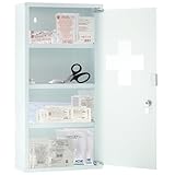 First Aid Only Verbandschrank Weiß mit 4 Fächern DIN 13169 | Gefüllter Erste-Hilfe-Schrank aus Metall zur Verbandmaterial und Medikamenten Aufbewahrung | Medizinschrank 60 x 30 x 12 cm