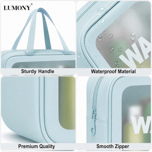 LUMONY Makeup Pouch Bag Set of 3, Blue Pack of 3 - Image 2