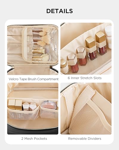 HBlife Travel Makeup Bag Portable Cute Leather Cosmetic Bag Large Make Up Bag Makeup Case Organizer Toiletry Bag for Women Girls with Handle and Removable Divider(Black) - Image 4