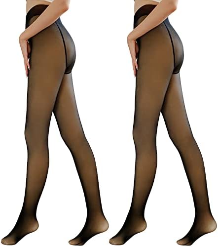 Niwicee Womens Thermal Tights Winter Fleece Lined Tights Warm Thick Leggings High Waist Double Lined Stretch Fake Translucent Pantyhose for Women