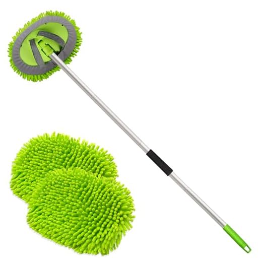 anngrowy 62" Microfiber Car Wash Brush Mop Kit Mitt Sponge with Long Handle Car Cleaning Supplies Kit Duster Washing Car Tools Accessories, 1 Chenille Scratch-Free Replacement Head Aluminum Alloy Pole