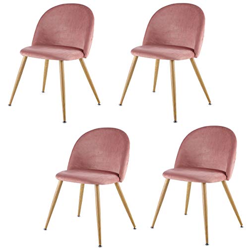 Duduta Set of 4 Mid-Century Modern Velvet Dining Chairs, Blush Pink Upholstered Living Room/Vanity/Makeup/Kitchen Side Chairs