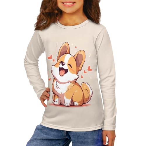 Image of Girls Long Sleeve Shirt with Cute Graphic Casual Pullover Tops 3-16Y
