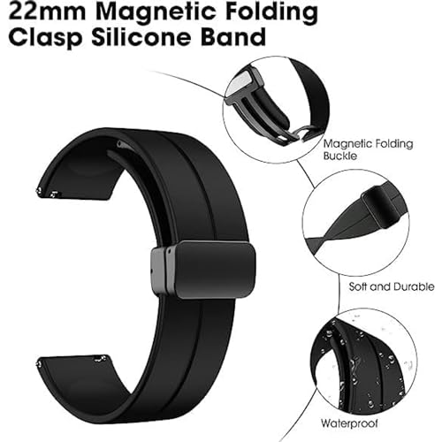 Image of LORENZ Silicone 22mm Replacement Watch Strap with Adjustable Magnetic Lock Feature