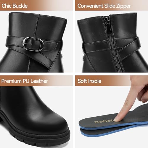 Wide Width Ankle Boots for Women Low Heel Chunky Booties for Women Fall Shoes with Side Zipper3