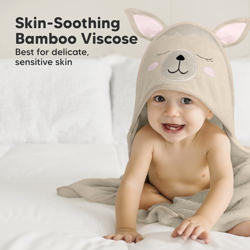Image of KeaBabies Hooded Baby Towel for Newborn, Baby Bath Towels (Alpaca, 35x35) | Viscose Derived from Bamboo, Large Baby Towels with Hood, Boys, Girls, Toddler, Soft Absorbent Baby Bath Essentials