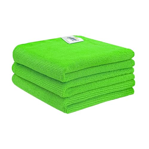 Image of SOFTSPUN Microfiber Cloth - 3 pcs - 40x40 cms - 340 GSM Green - Thick Lint & Streak-Free Multipurpose Cloths - Automotive Microfibre Towels for Car Bike Cleaning Polishing Washing & Detailing