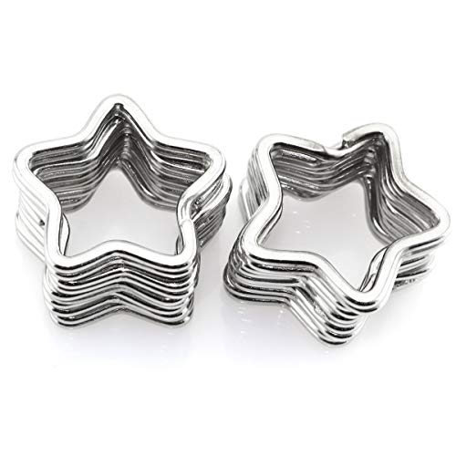 10pcs Creative Flat Key Ring Silver DIY Metal Key Holder Keyring Keychain Hoop Loop Star Shape