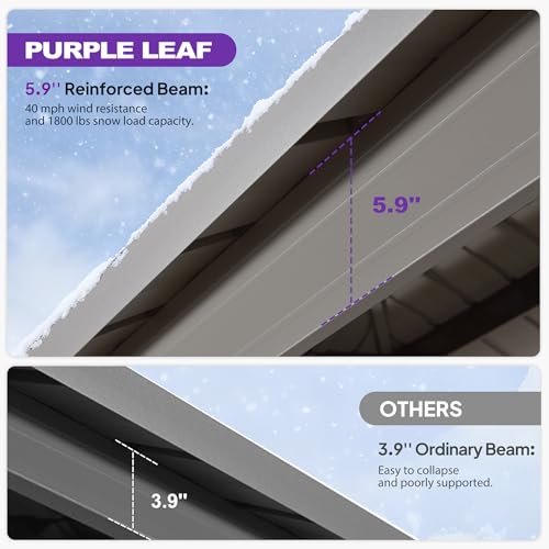Image of PURPLE LEAF 8' x 12' Outdoor Hardtop Gazebo, Champagne Aluminum Gazebo with Galvanized Steel Double Roof, Curtains and Netting for Patio Lawn and Garden