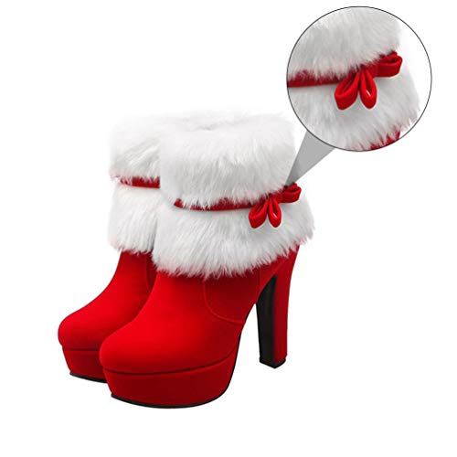 Christmas Ankle Boots Winter High Heel Platform Boot Plush Zipper Ankle Shoes Women Winter Short Boot with Bow Decor2
