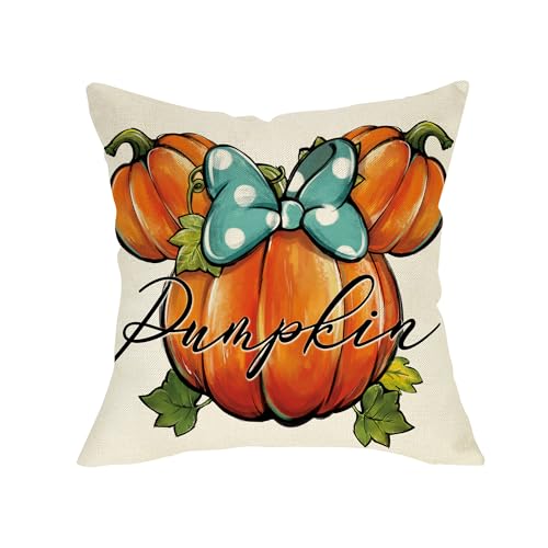 Fjfz FJFZUSSXSD1225 Fall Decorative Throw Pillow Cover 18 X 18, Autumn Cartoon Mouse Pumpkin Porch Outdoor Home Decor cover