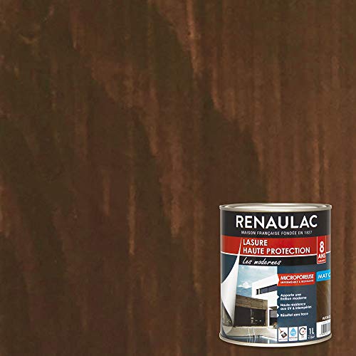 Renaulac Peinture Lasure Wenge - Garantie 8 ans - 1L - 12m² / pôt Cover