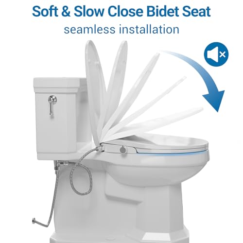 Bidet Toilet Seat for Elongated Toilet, PP Non-Electric Cold Water Bidet Attachment with Self-Cleaning Spray Nozzle, Hygienic Toilet Seat Cover for Women, Easy to Install, White, 19 Inch