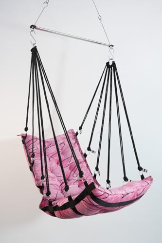 Image of JULJULIA Swing for Balcony Comfortable Cotton Swing Relaxing Jhula for Adults for Home Indoor Outdoor Hanging Seat for Apartment Patio Terrace Garden- 200 kg Weight Capacity - Velvet Design Pink