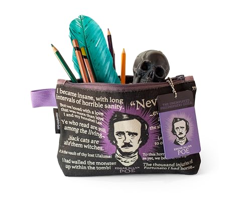 Image of The Unemployed Philosophers Guild Edgar Allan Poe Bag - 9 inch Canvas Zipper Gothic Themed Pouch for Pencils, Tools, Cosmetics, Toiletries, and More