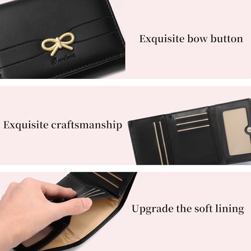Image of RNIEGA Small Wallets Girls Cute Coquette Bow Wallet Women Aesthetic Credit Card Holder with ID Window, Black