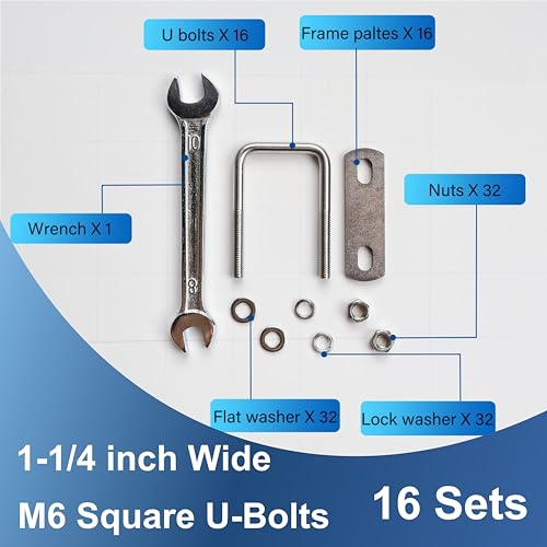 Image of 16 Pcs M6 Square U Bolts 1-1 /4 Inch Wide, 1 /4 inch x 1-1 /4 inchW x 2-1 /8 inchL | 304 Stainless U Bolt Heavy Duty with Nuts,Bolt Plate and Washers,Square U Bolts 1-1 /4 inch Wide,Metric bolts