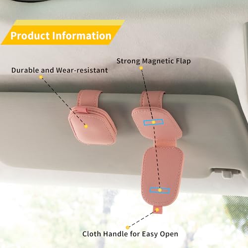 Image of Yuoyar 2 Packs Sunglasses Holders for Car Visor - Magnetic Leather Sunglasses Holder and Ticket Card Clip - Car Visor Accessories (Pink)