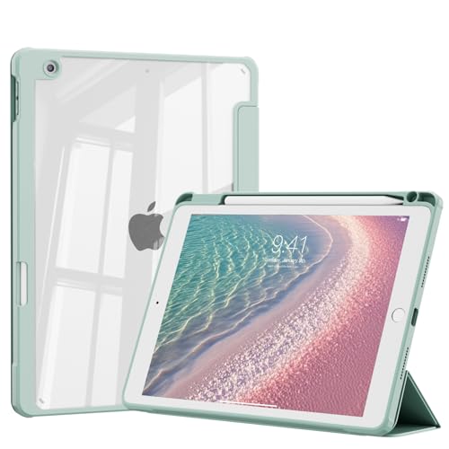 Étui iPad 7e génération 2019 coque transparente trois volets porte-crayon