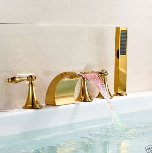 Mélangeur cascade baignoire LED dorée Gowe avec douchette encastrable de salle de bain 5 pcs