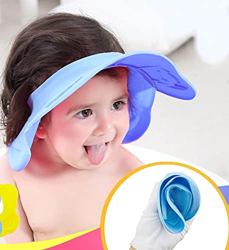 Adjustable Baby Shower Cap Shower Protective Hat Shampoo Cap Soft Protect Eyes Ears from Water Shampoo (silicone blue)