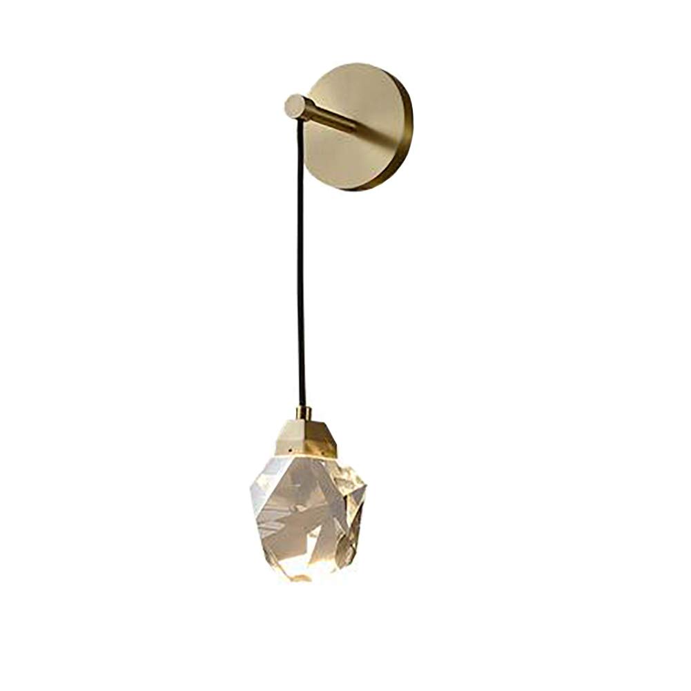 ZZZYZ LED Crystal Wall Lamp Modern Clear Prism Shade Bedside Wall Sconce Vintage Brushed Brass Wall Light Fxture for Hotel Living Room Hallway-Golden 10x18cm(4x7inch)
