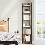 Corner Shelf Stand, Corner Bookshelf Bookcase, Plant Shelf, Corner Display Rack, Standing Shelf with Metal Frame for Living Room, Bathroom, Kitchen, Modern Style, 6 Tier Rustic Brown CS06601B