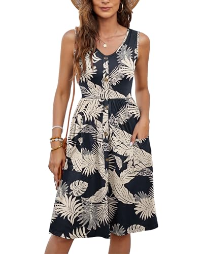 Image of MOLERANI Women Summer Dresses Sleeveless Casual Loose Swing Button Down Midi Dress with Pockets