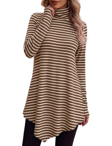 Image of JUSTFASHIONNOW Turtle Neck Shirts for Women Long Sleeve Fall Tunic Tops