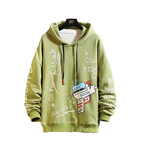 Sudaderas con Capucha para Hombre Streetwear Sudaderas de Manga Larga Hombres Casual Harajuku Pullover Sudaderas Sueltas Hombres Green Asian Size L Cover