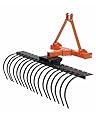 3 Point Hitch Tractor Rake, 50" Landscape Rake Category-0 Cat-1 Tractor with 360 Degree Rotation,Replaceable Spring Steel Tines, Quick Mount for Clearing Brush, Raking Arenas (Yellow)