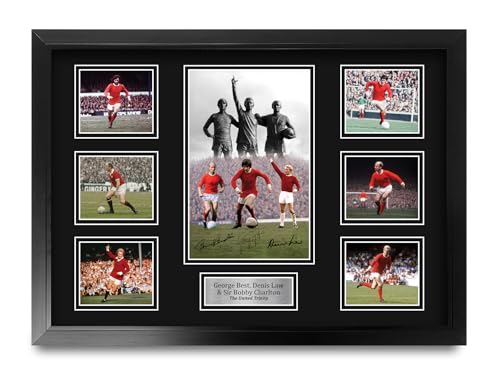 Cadeau footballeur George Best Charlton Law souvenirs encadrés A2