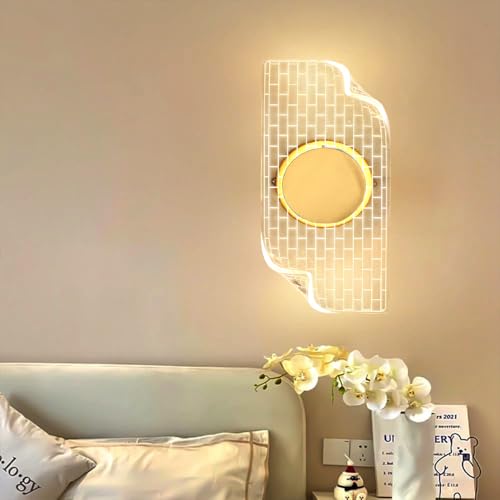 Image of Groeien Pack of 2 | 15watt LED Sconce Brick Tile Pattern Modern Transparent Indoor Home Acrylic Wall Lamp for Bedroom, Livingroom, Indoor- Warm White (Brick-wall, 2)