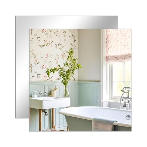 TSKDKIT 2 pezzi Specchio da Parete Specchio in Vetro 30 x 30 cm Autoadesivo Specchio da Parete Decorativo HD Specchio Senza Cornice Grande per WC Degli ospiti, Bagno, Spogliatoio, Soggiorno, ecc.