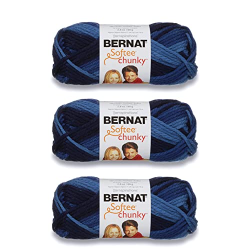 Image of Bernat Softee Chunky Yarn Super Bulky #6, Denim Ombre, 3 Skeins