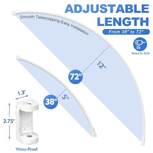 Curved Shower Curtain Rod For Bathroom 38-72 Inches, Adjustable Length, Curved Shower Rod, 0.9MM thickness, Round Shower Curtain Rods, Rotate Bracket For Large Shower Space, Need Drilling, White by PrettyHome - Image 3