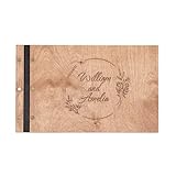 Enjoy The Wood Personalized Wooden Photo Album with Engraving - Handmade Scrapbook Album - Custom Memory Book for Wedding, Family & Special Moments - Photo Book Best Gift for Couple (Wreath)