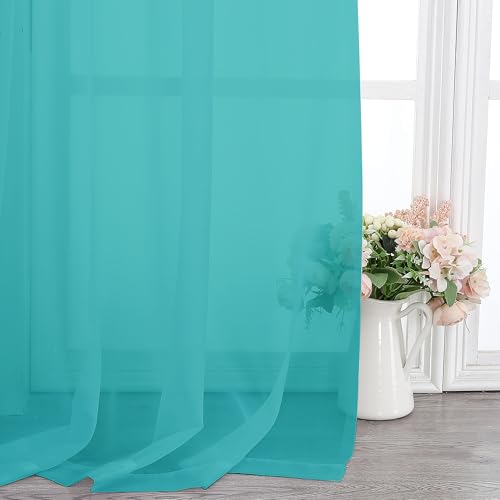 Image of Chyhomenyc Turquoise Sheer Curtains 108 Inches Long - Light Filtering Voile Extra Long Panel Drapes for Floor to Ceiling Window, Elegant Soft Living Room Curtains, Each 42Wx108L Inch, 9FT, 2 Panels
