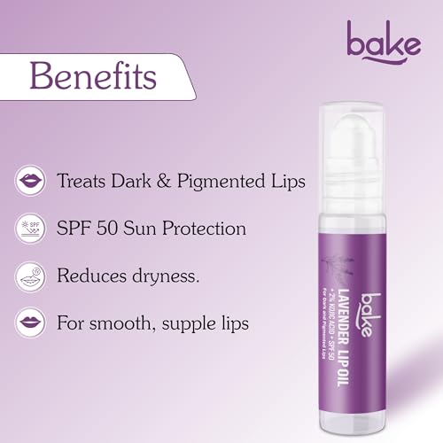 Image of BAKE 2% Kojic Acid Lavender Brightening Lip Balm Oil for Dark & Pigmented Lips with SPF 50 PA++++ with Alpha Arbutin - 15g (Lavender)