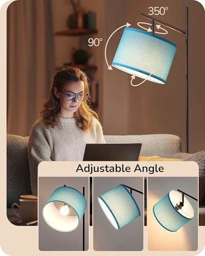 Image of EDISHINE Blue Floor Lamps for Living Room, 64.7 inch Modern Standing Lamp | 3 Color Temperatures, Bulb Included, Adjustable Linen Shade, Foot Switch, Weighted Base, Tall Light for Office, Bedroom