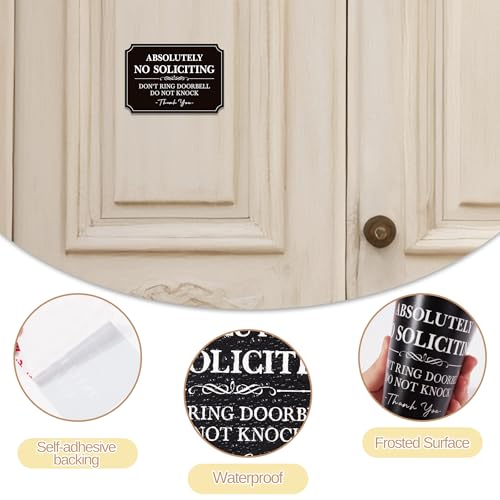 Image of No Soliciting Sign for Front Door,Self-Adhesive Elegant Do Not Knock or Ring Doorbell No Soliciting Sticker for Home, No Solicitors Sign for Doorbell, House Door, Home, Office 5.6 inchx 3.9 inch