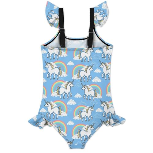 Image of Girls One Piece Swimsuit Cute Alpacas Hearts Stars Ruffles Swimwear Bathing Suits 3-12 Years